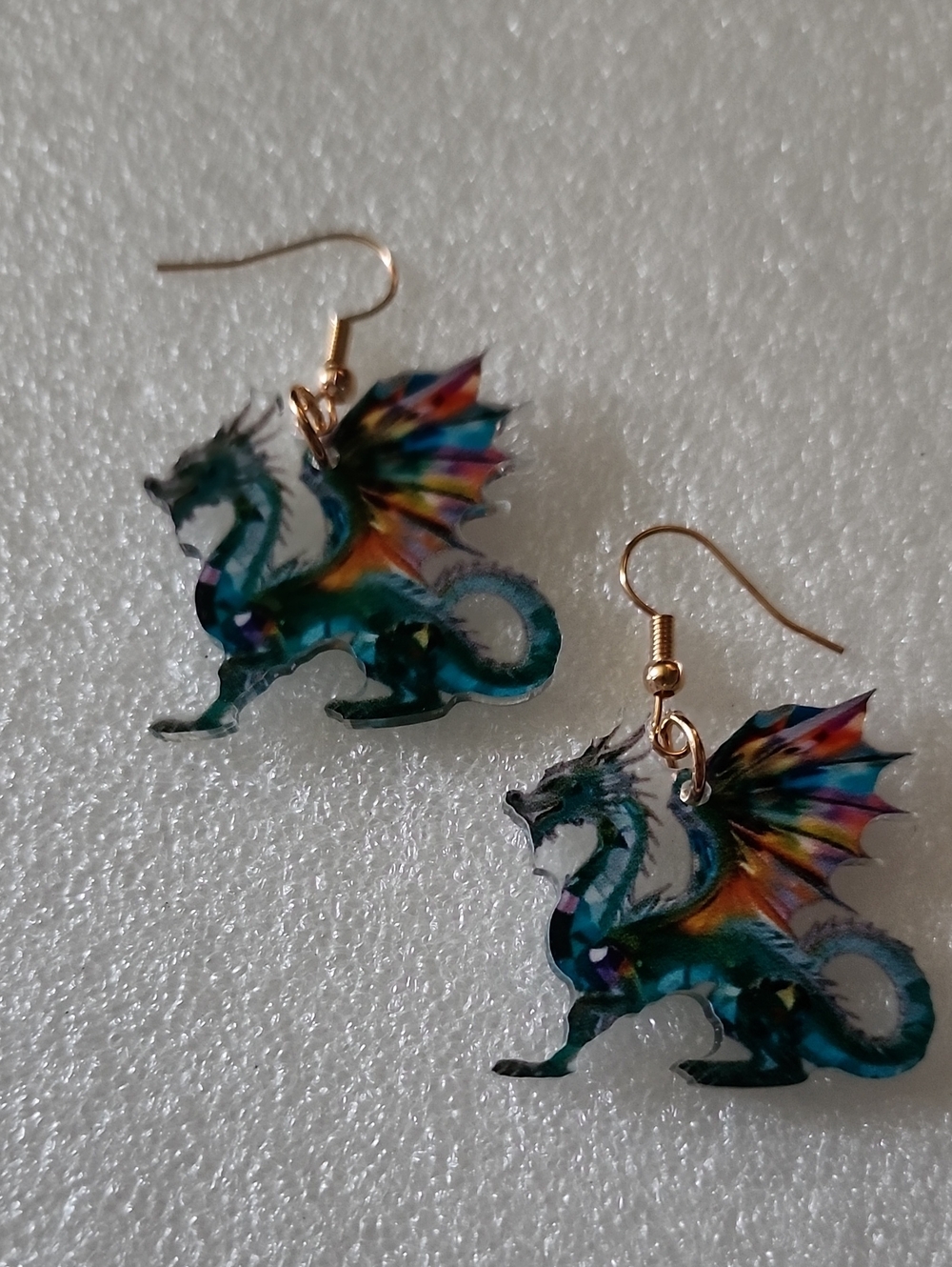 Hand Crafted Multicolor Dragon Earrings - Teal, Blue, Purple, Orange